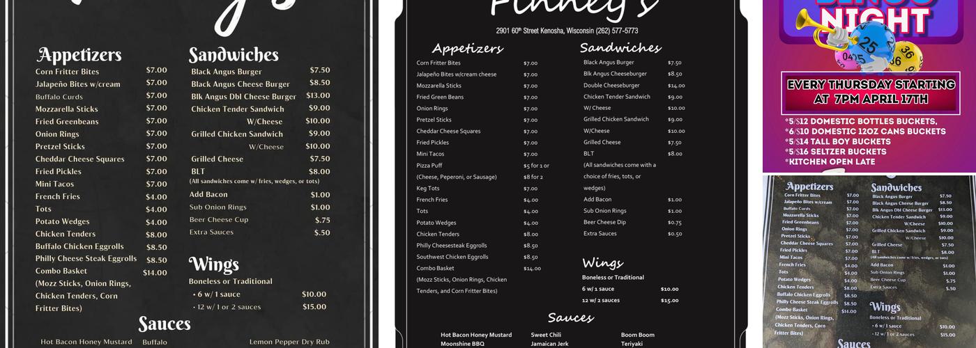 Finney's Menu