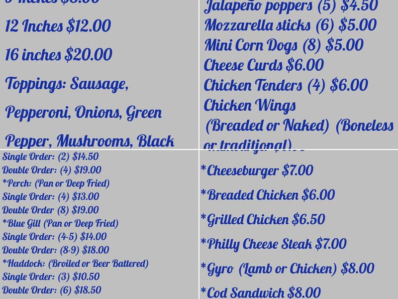 Paula's Pub & Grill Menu