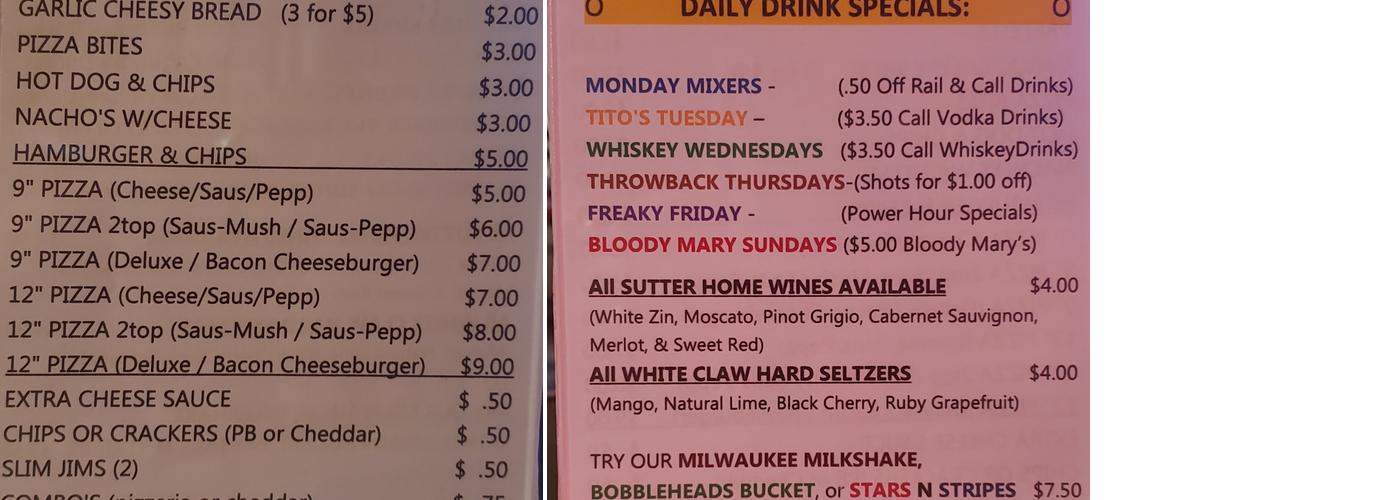 Bobbleheads Pub Menu