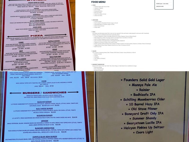 Bleachers Pub Menu