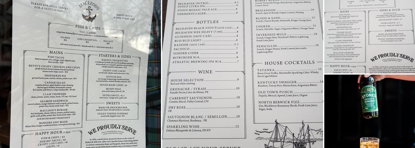 Macleod’s Scottish Pub Menu