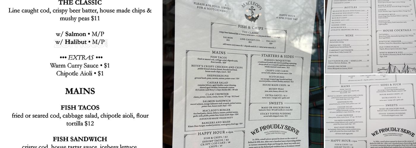 Macleod’s Scottish Pub Menu