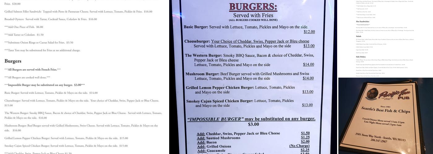 Pacific Inn Pub Menu