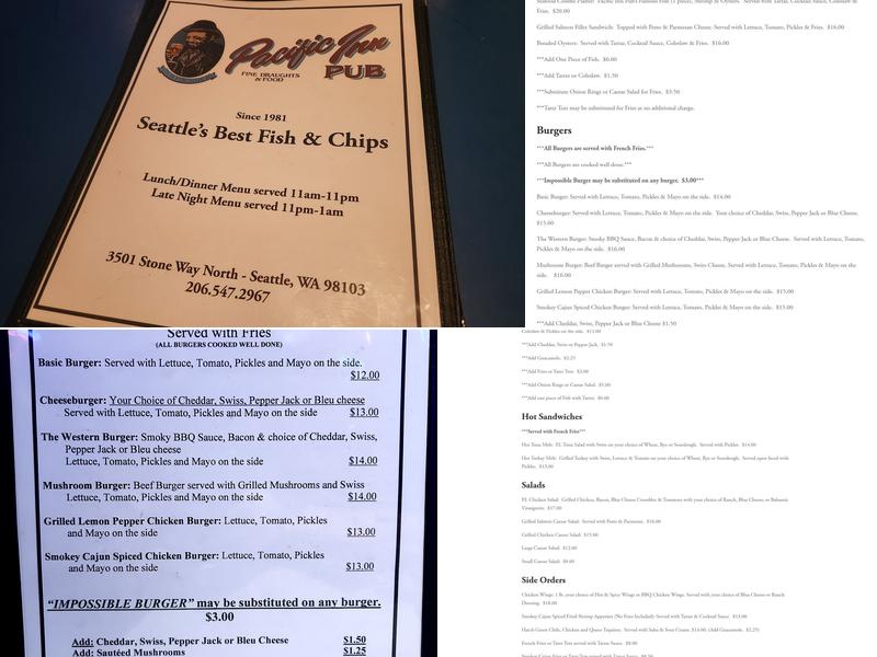 Pacific Inn Pub Menu