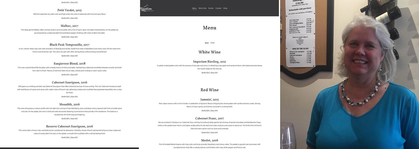 Elevation Cellars Menu