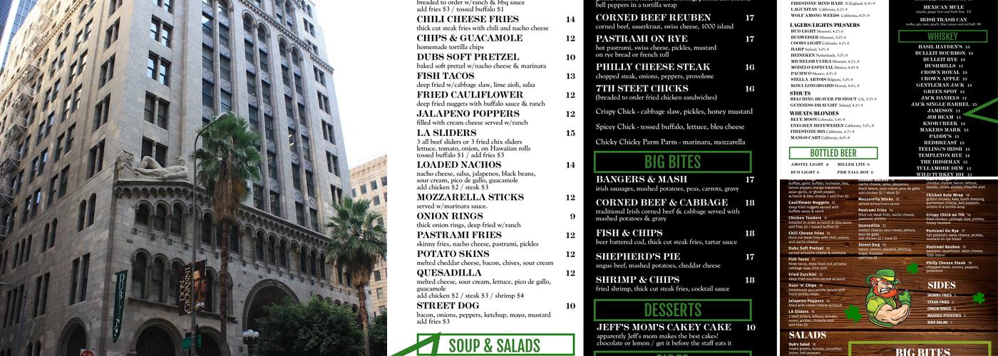 Dublin's Irish Whiskey Pub Menu