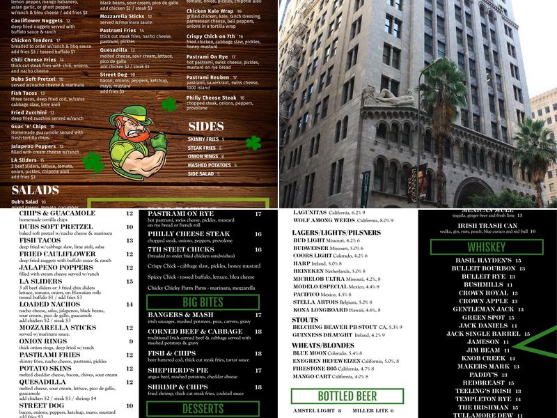 Dublin's Irish Whiskey Pub Menu