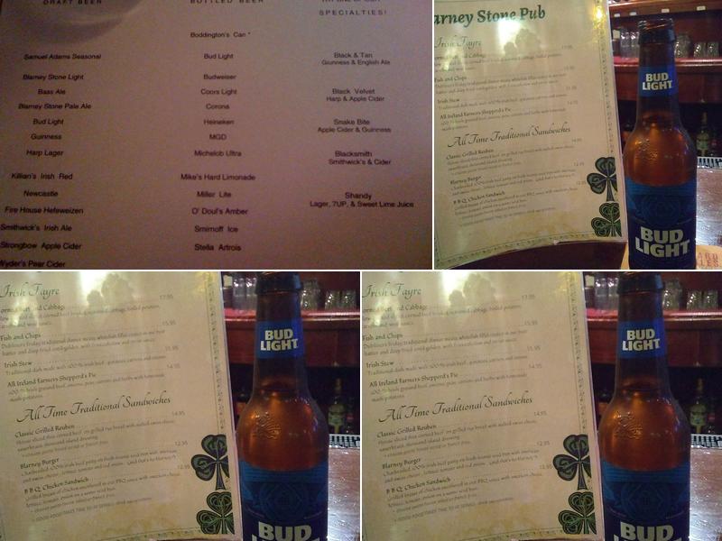 Blarney Stone Pub Menu