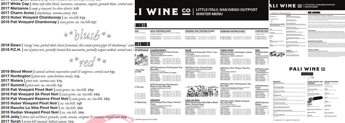 Pali Wine Co. Menu