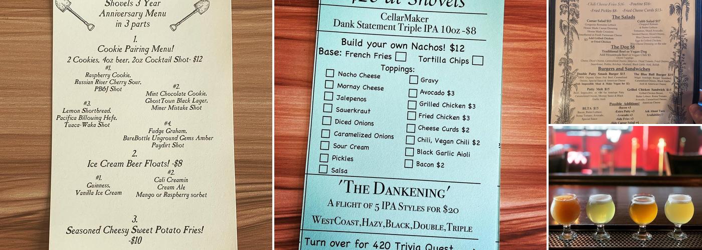 Shovels Bar & Grill Menu