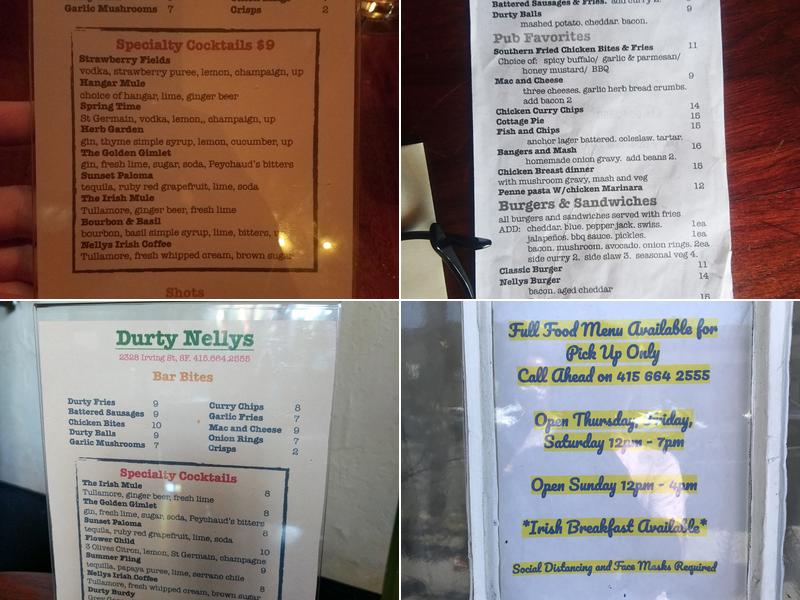 Durty Nelly's Menu