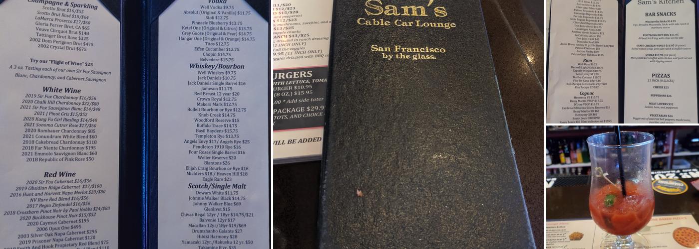 Sam's Cable Car Lounge Menu