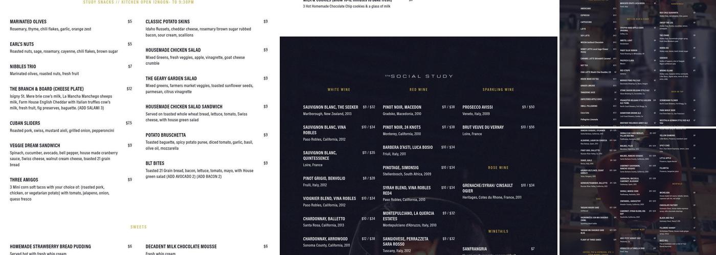 The Social Study Menu