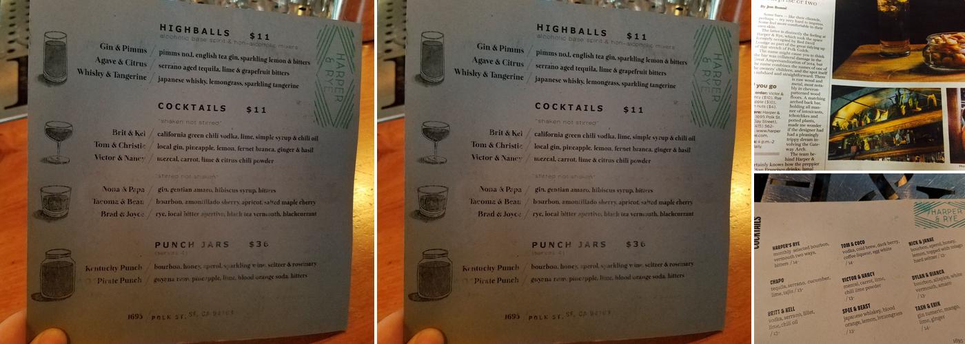 Harper & Rye Menu