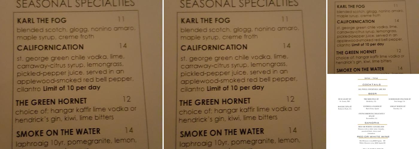 The European Bar & Lounge Menu