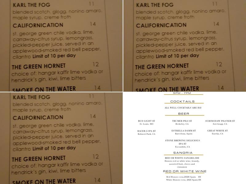 The European Bar & Lounge Menu