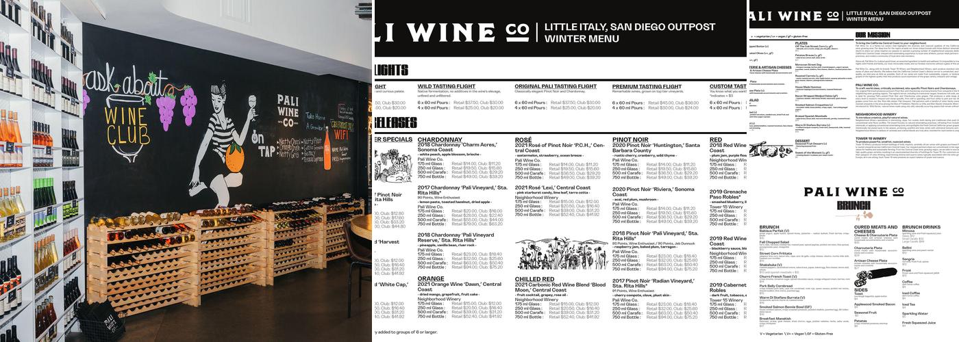 Pali Wine Co. Menu