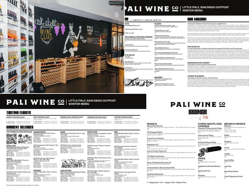 Pali Wine Co. Menu