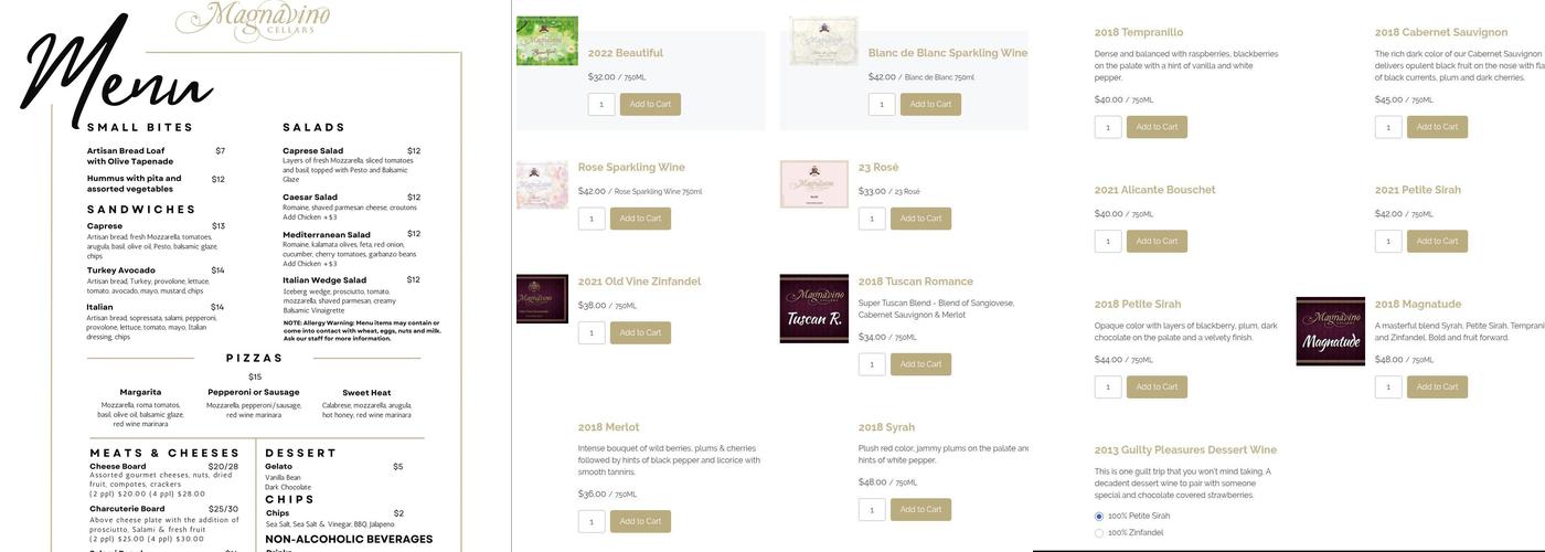 Magnavino Cellars Menu