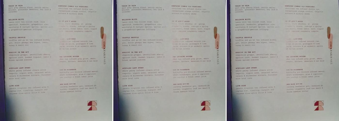 Rudolph’s Bar & Tea Menu