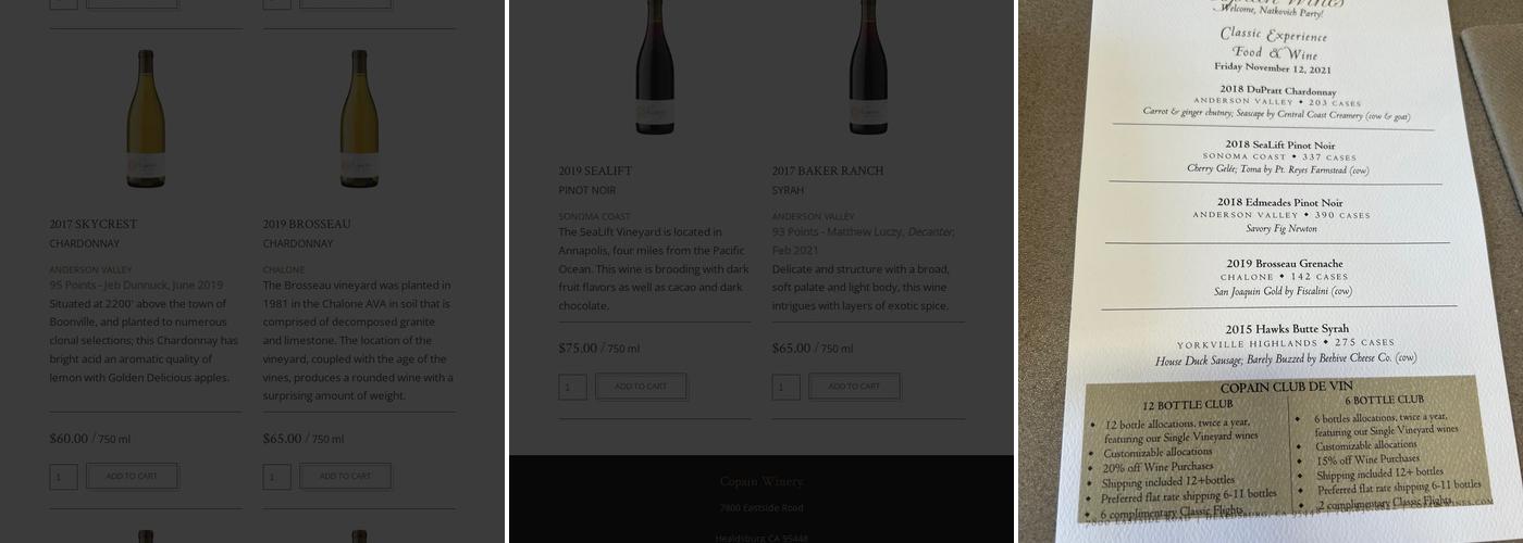 Copain Wines Menu