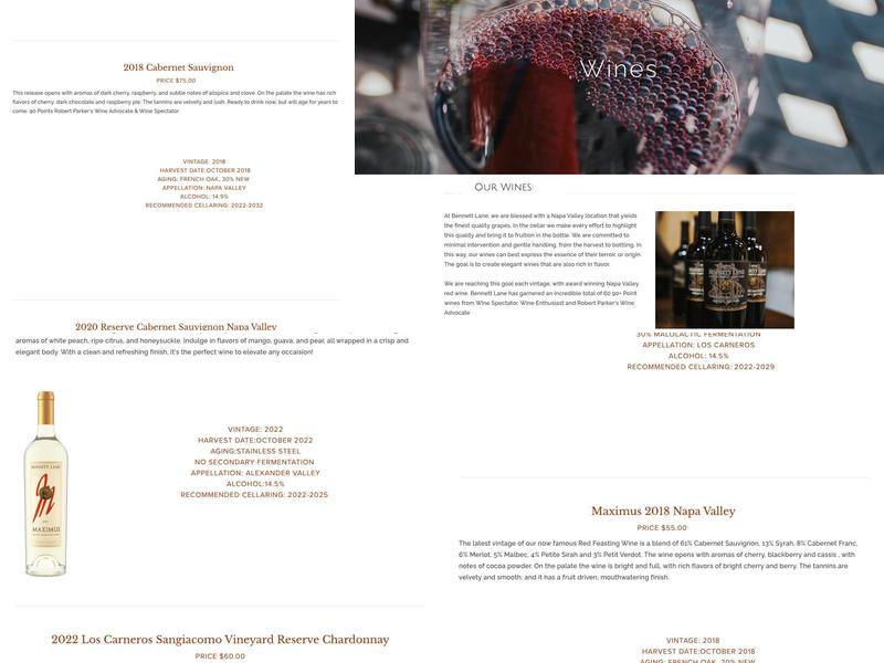 Bennett Lane Winery Menu