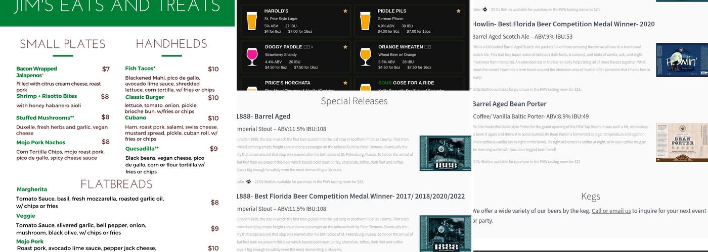 Pinellas Ale Works Brewery Menu