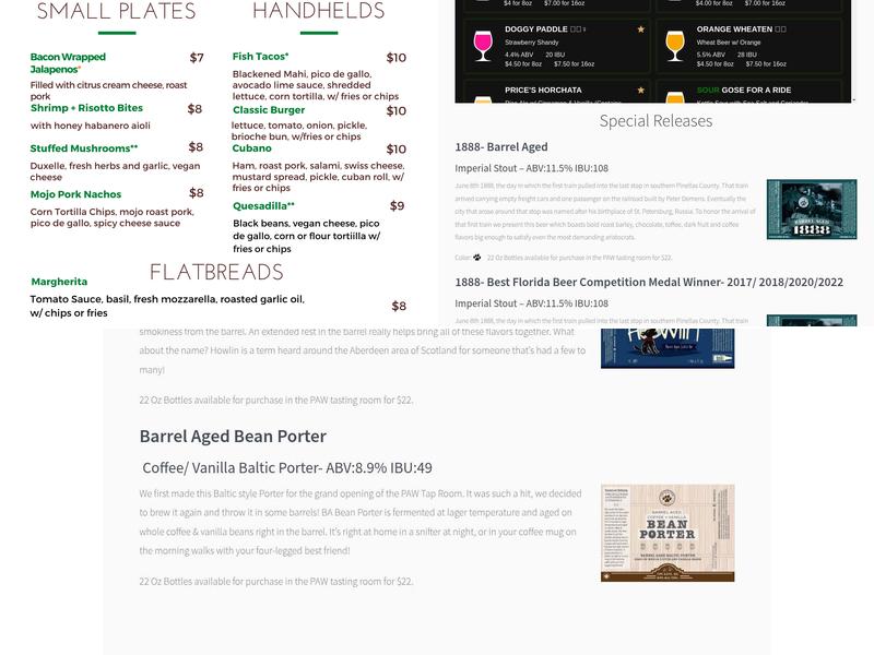 Pinellas Ale Works Brewery Menu