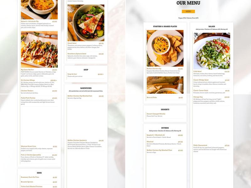 Big Game Menu