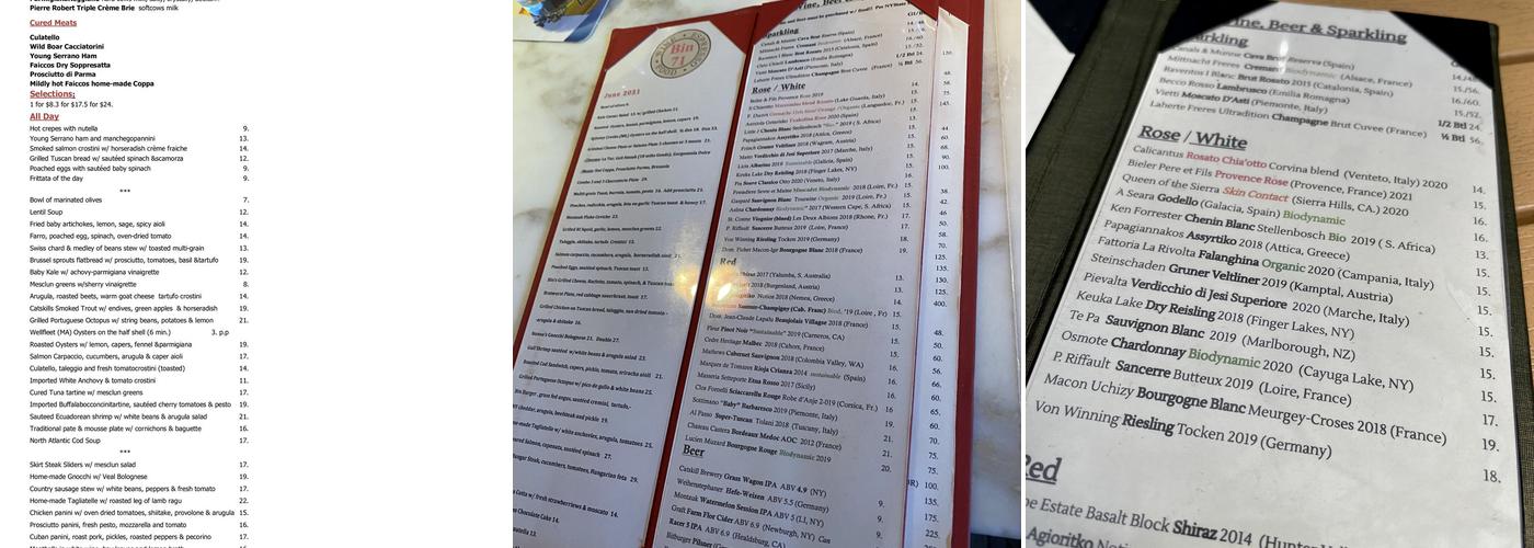 Bin 71 Menu