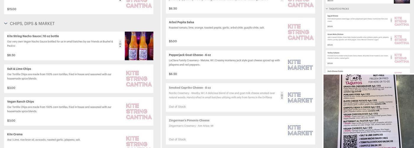 Kite String Cantina Menu