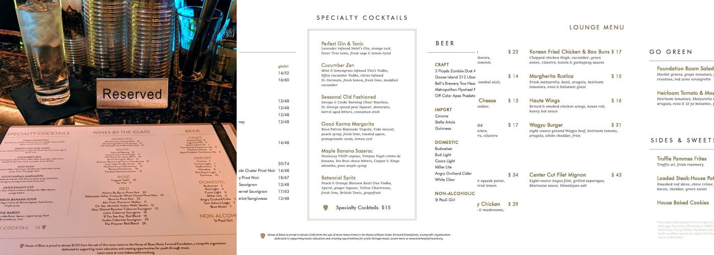 Foundation Room Chicago Menu
