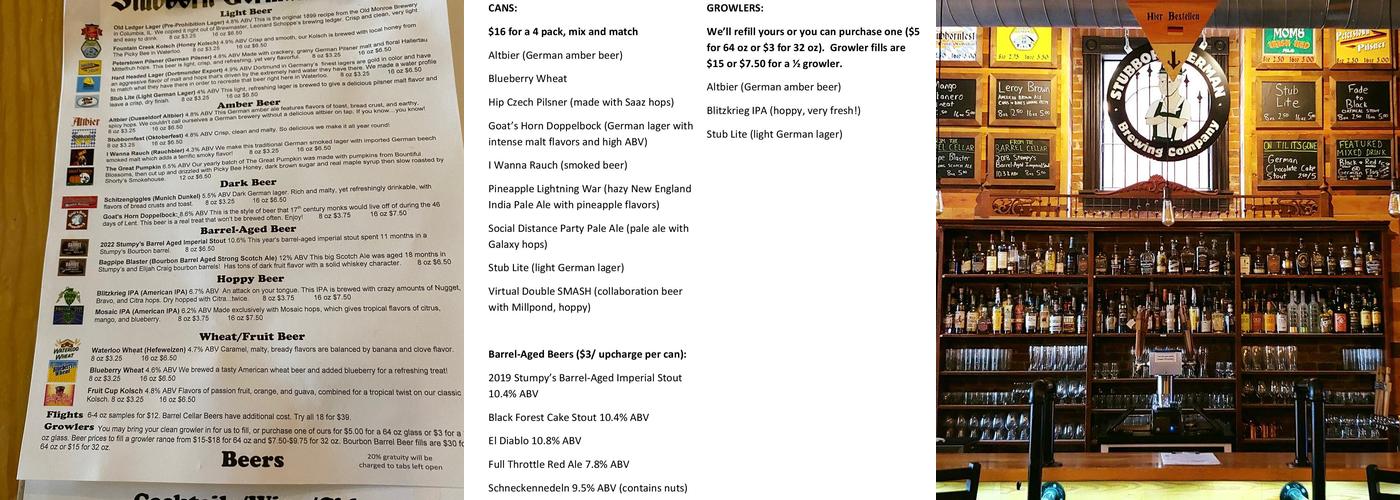Stubborn German Brewing Company Menu