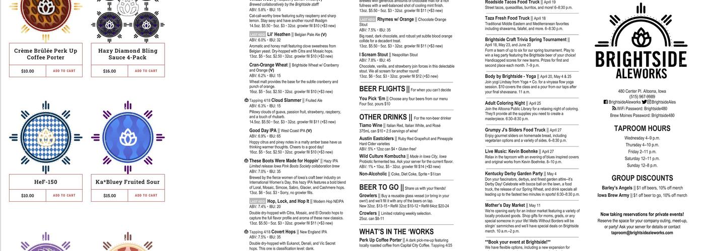 Brightside Aleworks Menu