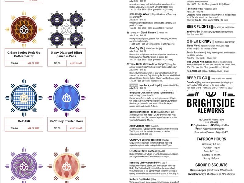 Brightside Aleworks Menu