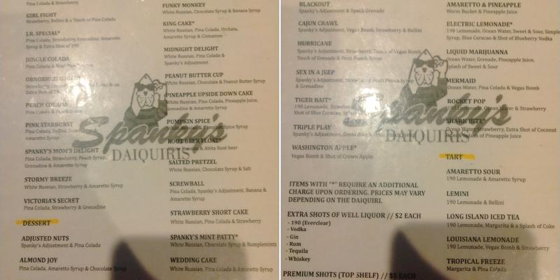Spanky’s Daiquiris - Burbank Menu