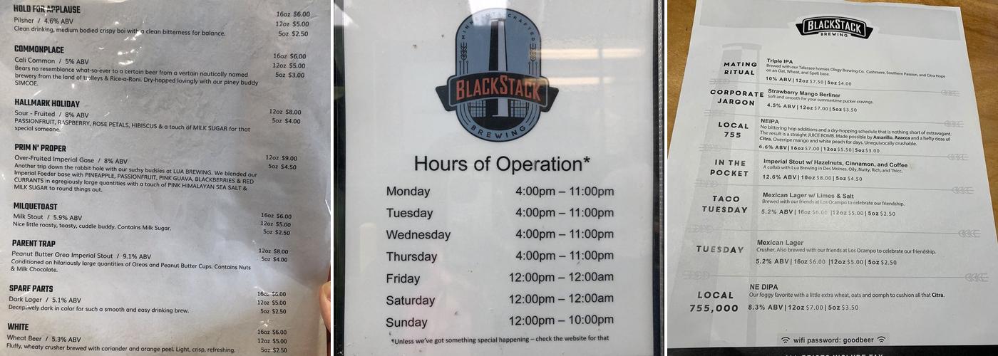 BlackStack Brewing Menu