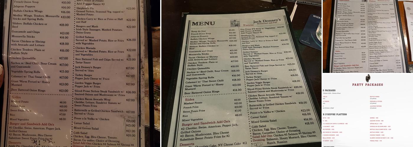 Jack Demsey's Menu