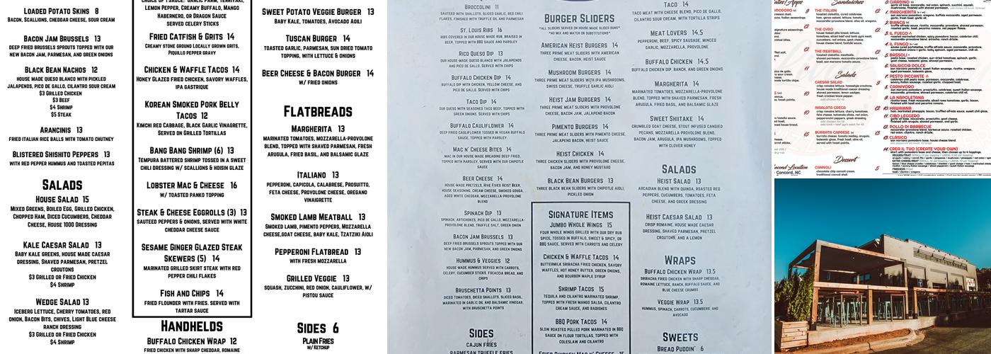 Heist Brewery Menu