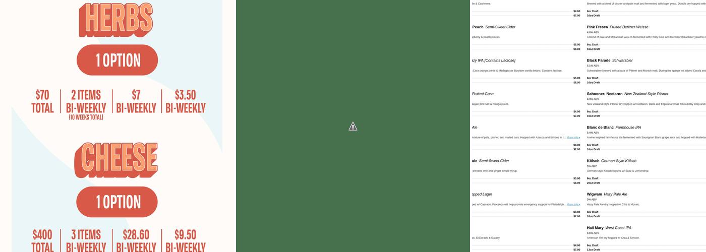 Wissahickon Brewing Company Menu