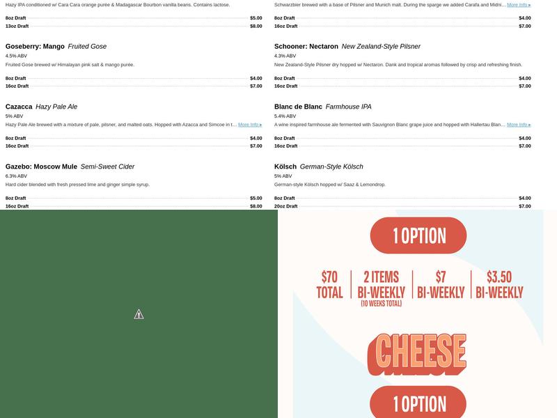 Wissahickon Brewing Company Menu