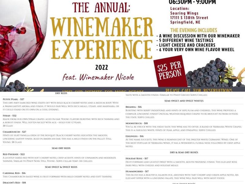 Soaring Wings Vineyard Menu