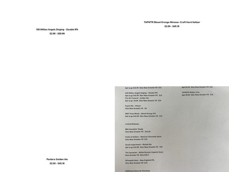 Texas Ale Project Menu