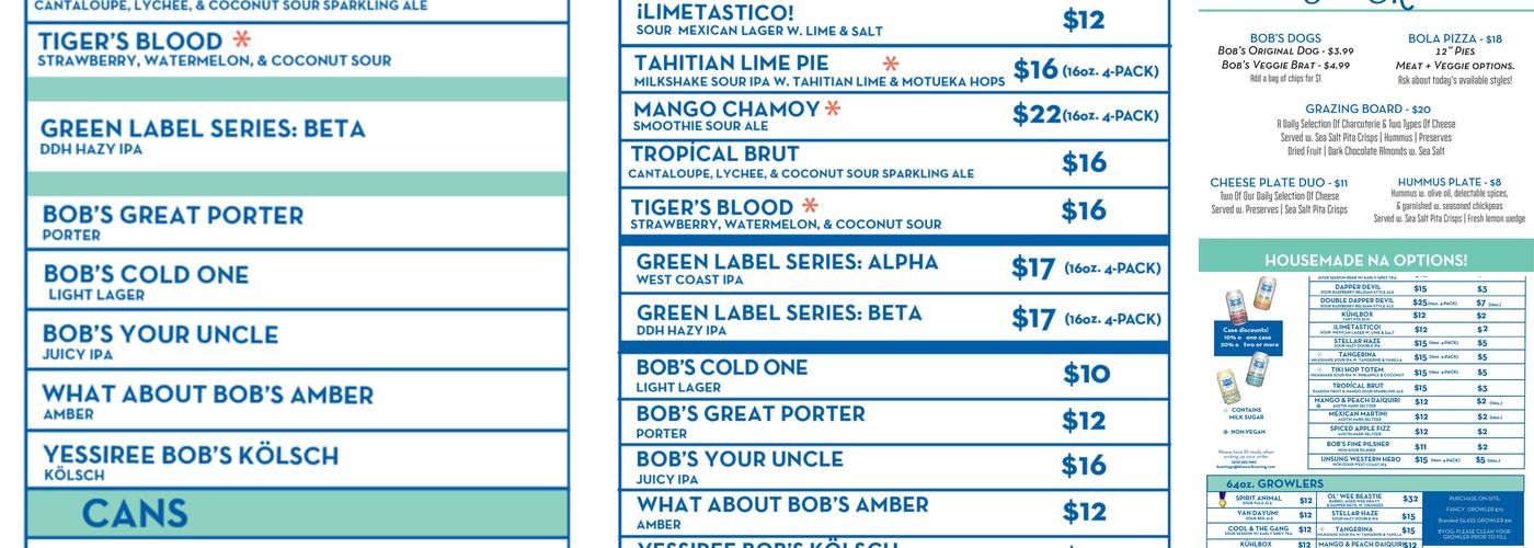 Blue Owl Brewing Menu