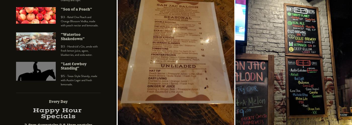 San Jac Saloon Menu