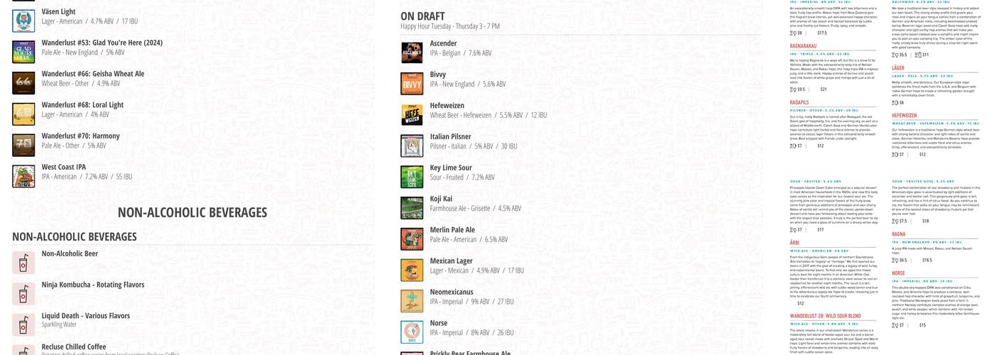 Väsen Brewing Company Menu
