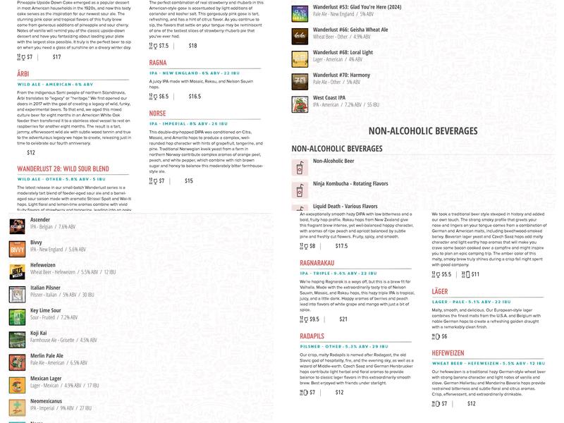 Väsen Brewing Company Menu