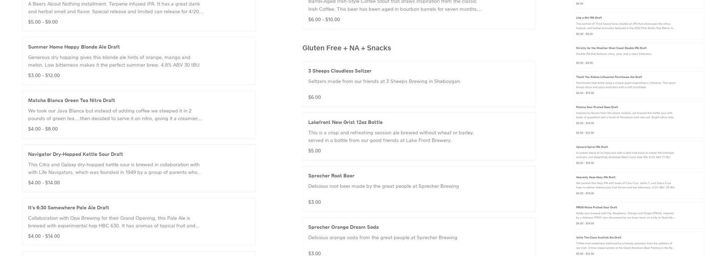 Third Space Brewing Menu