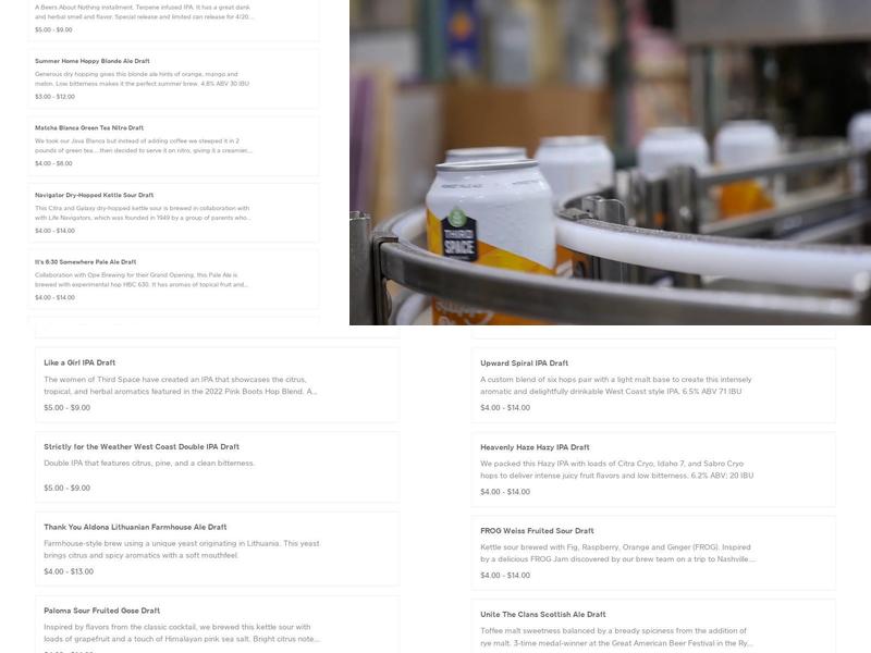 Third Space Brewing Menu