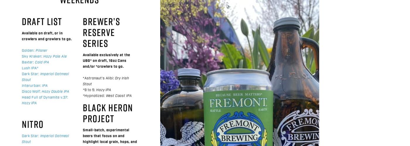 Fremont Brewing's Urban Beer Garden Menu